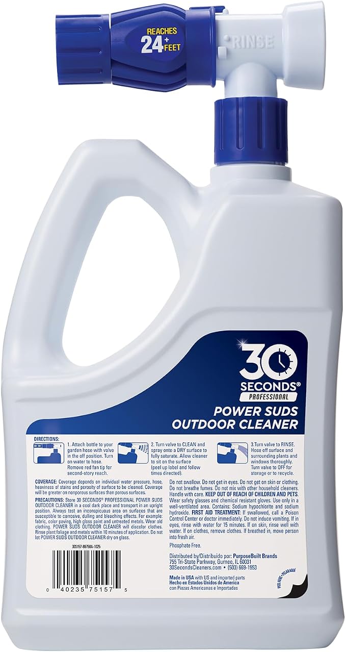 30 SECONDS Pro Power Suds Mold Pro Mold and Mildew Stain Remover | Scrub Free | Brighter Results Instantly | Ready To Use | 64 fl. oz. Hose End Sprayer