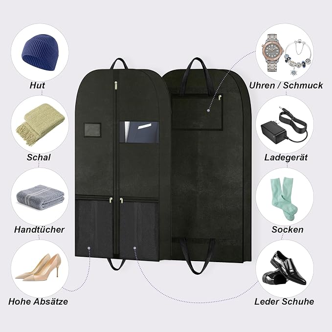 54" Garment Bags 2 Pack, Hanging Dress Covers for Closet Storage and Travel | Two breathable garment covers with pockets, handles and zippers for protecting dresses, suits, shirts and seasonal clothing.