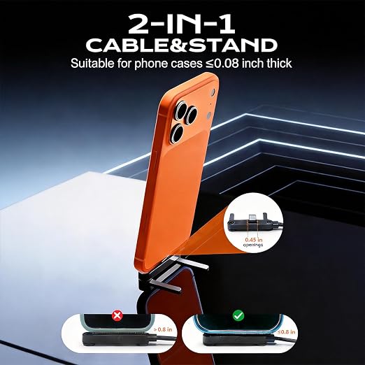 3 Pack Invisible Holder Charger Cable, 240W PD Fast Charging Cable for Desk, USB-C to USB-C & Light-ning Cable 4.9 FT with 360° Adjustable Metal Stand, 2 in 1 Holder Charger for Gaming, Office, Home
