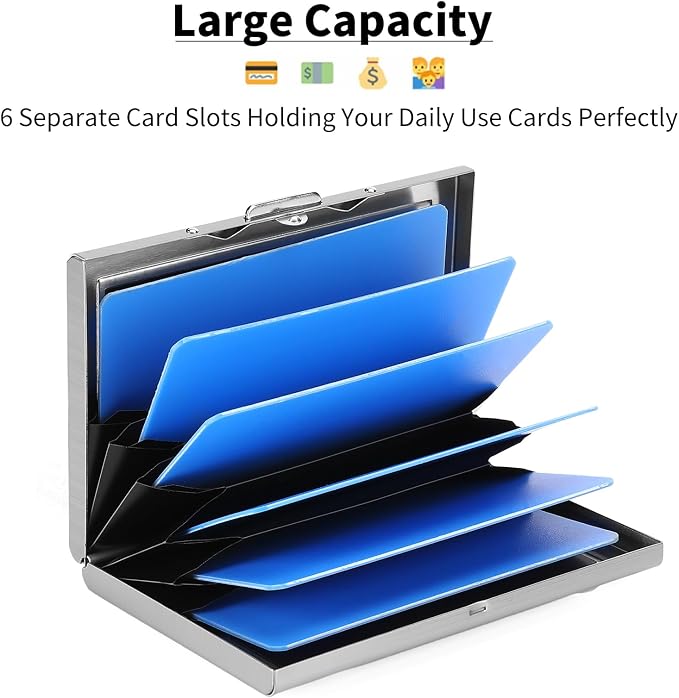 Credit Card Holder Wallet for Women Men Stainless Steel Metal Card Case RFID Blocking Business Card Protector Case with 6 Slots