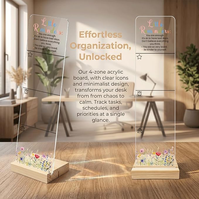 Sticky Notes Monitor Memo Board with Removable Wooden Base Be Kinder to Yourself Portable Acrylic Sticky Note Holder Message Board Sign Bonus 200 Sheets fo 2 Sizes Sticky Notes Office Desk Accessories