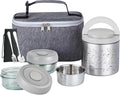 Lille Home Stainless Steel Thermal Lunch Box Set with Lunch Bag and Cultery | 22 Oz Vacuum Insulated Lunch Bento Box, to Keep Food Warm/Cool, 2 Small Food Container for Snack, Fruits and Sauces (Gray)