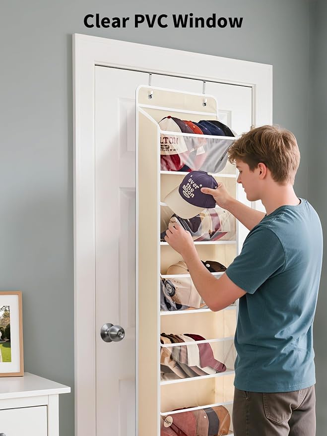 JARLINK Over The Door Toy Storage Organizer w/Clear Window, Beige, 2 Pack | Anti-Tilt 44 lb Load Capacity, Baby Toy Storage Organizer for Stuffed Animals, Nursery, Kid Bedroom, Newborn Baby Essentials