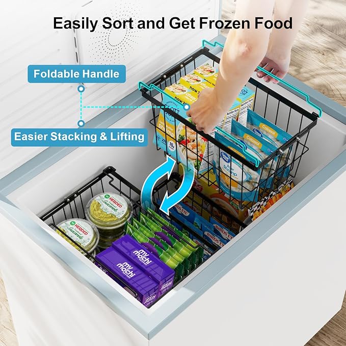 iSPECLE Freezer Organizer Bins - 3 Pack with Freezer Inventory List Board, Adjustable Width for 5 to 7 Cu.Ft Chest Freezers, Stackable Deep Freezer Bins, Assembly Required, Black