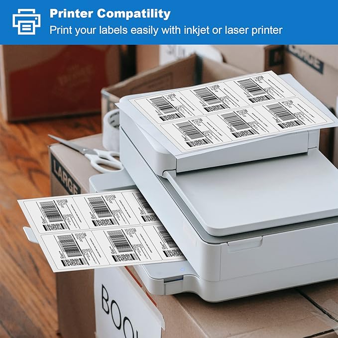 BESTEASY Sticker Labels Compatible Laser/Ink Jet Shipping Labels (8000 Sheets, 6 up-3-1/3 x 4")