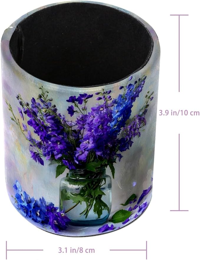Purple Flower Arrangement Pen Holder Pencil Organizer for Desk, 3.1” x 3.1” x 3.9” Pencil Cup Office Supplies, Large Capacity Cute Pen and Makeup Brush Holder for Home, School, Desktop