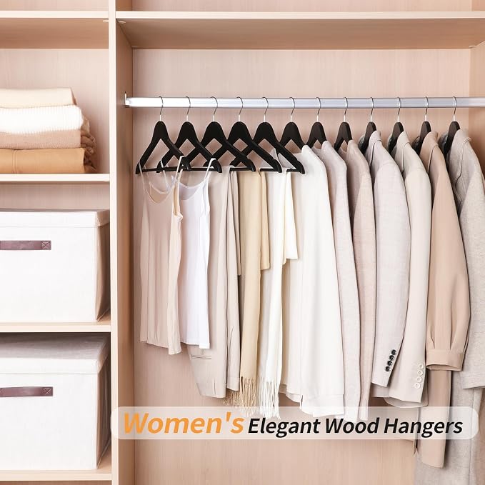 Amazon Basics Wood Suit Clothes Hangers for Closet Organizer, Black, 30-Pack