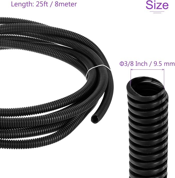 DMiotech 25ft Wire Loom Split Tubing 3/8 Inch, Cord Protectors from Pet Flexible Conduit Cable Management for Office Home Garden, Black