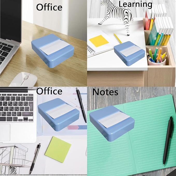 Notes Dispenser 3 x 3 inches Sticky Note Holder with 100- Sheet Pad Notes | 3 x 3 inches, Blue, White sticky note paper，Notes Container Dispensing for Home, Office & School Use