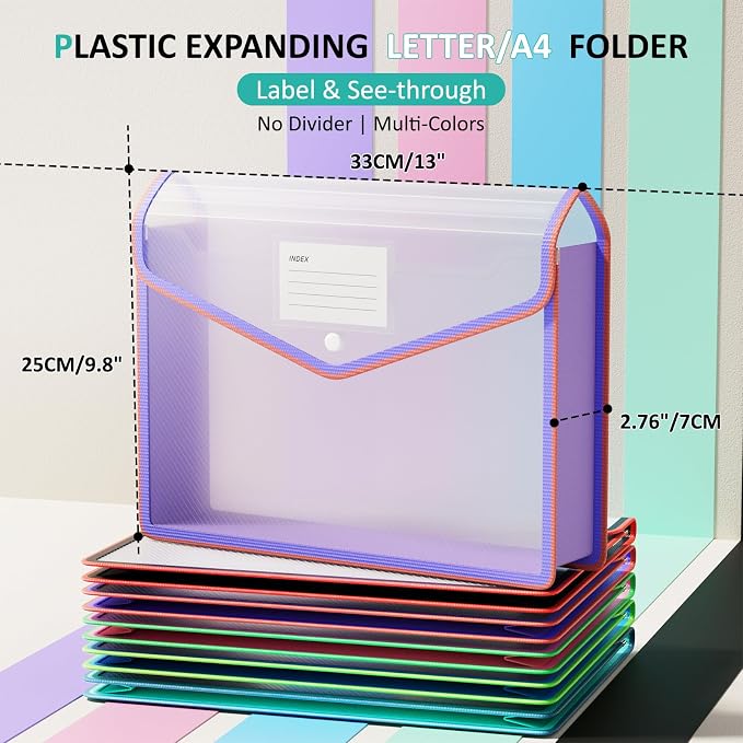 ThinkTex Plastic Expanding File Folder, Transparent envelopes with Snap | No Dividers,Large Capacity,Document Organizer for Bills&Taxes,Letter/A4 Size for School/Office/Home- Two-Tone-5pcs