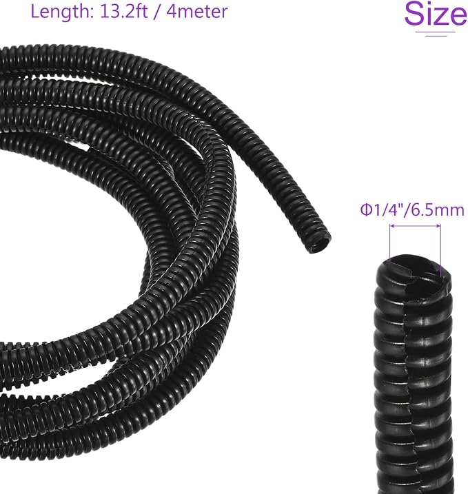DMiotech 13.2ft Wire Loom Split Tubing 1/4 Inch(6.5 Mm) ID, Cord Protectors from Pet Flexible Conduit Cable Management for Office, Home, Garden, Black