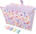 SKYDUE Accordion File Organizer, Floral Expanding File Folders with 5 Pockets, Cute Document Organizer for Paper Bills Receipt Storage, School Office & Hospital Supplies Letter/A4 Size Purple