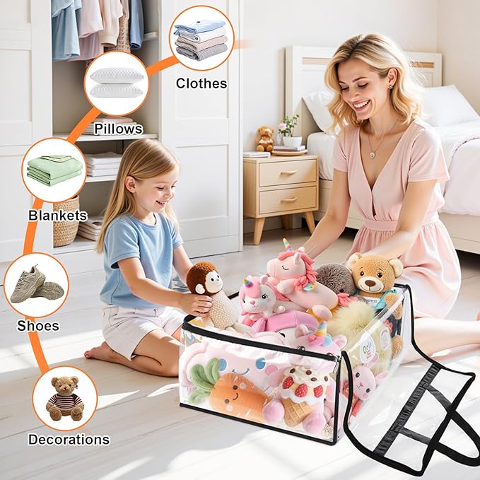 SpaceTrove Clear Clothes Storage Bags, 8 Pack Closet Organizers and Under Bed Storage Containers, Foldable Moving Bags with Zippers for Comforter, Blanket, Bedding, Duvet, PVC Packing Bags 40L