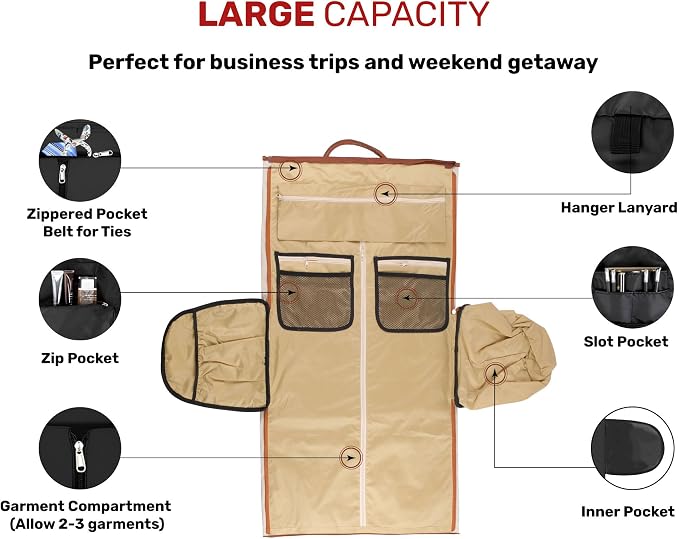 Convertible Garment Duffel Bag for Travel, Large Carry On Weekender Bag with Hanging Clothes Feature, Overnight Travel Duffle Bag for Women with Shoe Compartment (Beige)