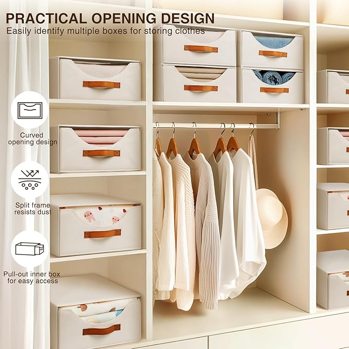 Homsorout Large Closet Storage Bins with Drawer, Fabric Bins for Organization, Collapsible Storage Drawers Organizer for Bedroom, Living Room, 8 Pack, Beige
