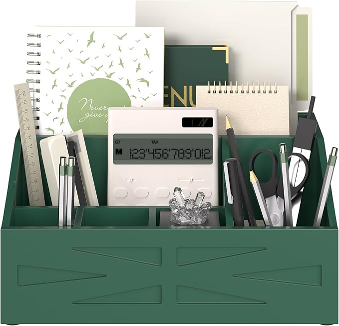 Wood Mail Organizer Countertop,Farmhouse Desk and Kitchen Countertop Storage, Letter Sorter, Desk Mail and Bill Organizer, Desktop File and Paper Holder (Green)