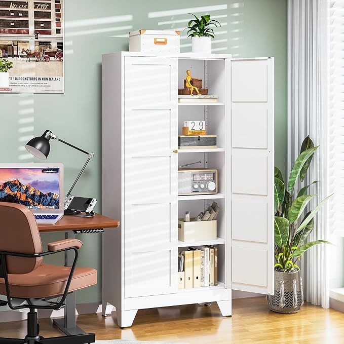 Letaya 71" H Metal Storage Cabinet with 2 Doors and 4 Shelves,Tall Kitchen Pantry Cabinets,Utility Pantry Organizers for Cupboard/Dining/Bathroom/Home Office/Garage (White, 71" H x 16" D x 32" W)