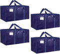 4 Pack-Extra Large Heavy Duty Moving Bags - Waterproof Storage Totes with Handles & Zippers, Foldable for College Dorm, Storage (Dark Blue)