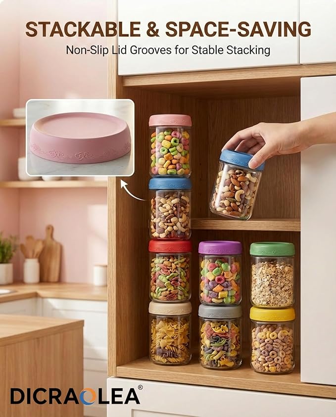 16oz 8Pack Glass Overnight Oats Jars Containers with Airtight Leakproof Lids, Reusable Mason Jars for Meal Prep, Yogurt Parfaits, Smoothies, Salads & Healthy Breakfast(16oz-8Pack)