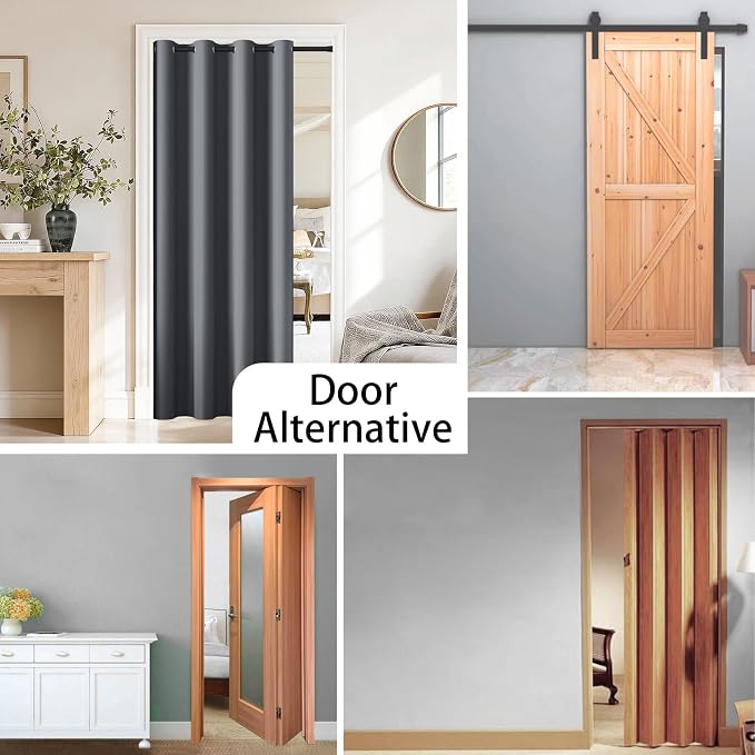 Vatge Magnetic Closet Curtain with Rod - W52 x L78, 1 Panel, Gray | Room Darkening Privacy Curtain for Entrance, Thermal Insulated, Quick Installation