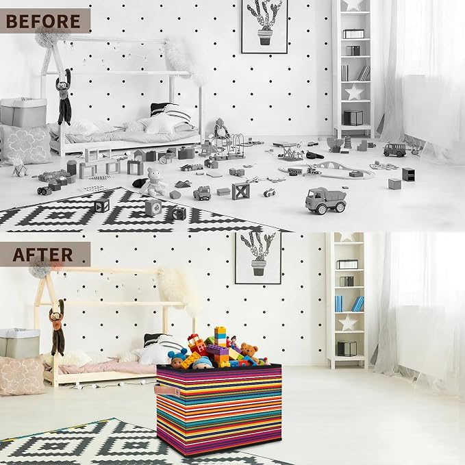 Mexican Closet Storage Bin, Foldable Storage Baskets for Shelves, Decorative Shelf Organizer Abstract Aztec Gradient Lines Fabric Cube Bin for Living Room Bedroom Home Dorm