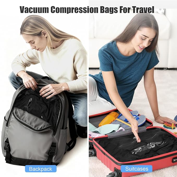 3 Pack Vacuum Travel Bags with Pump, 21L Compression Bags for Travel, IP67 Waterproof Airtight Zipper Vacuum Bags for Luggage & Backpack & Suitcase and Home Storage, Black