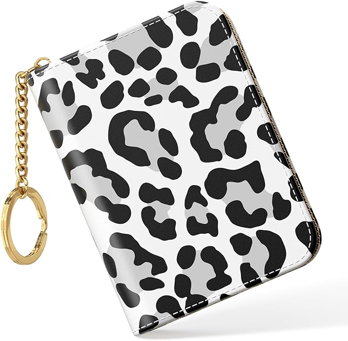 Nipichsha Credit Card Holder, Small RFID Card Wallet for Women, Slim Leather Card Holder Wallet, Credit Card Wallet Organizer, Pocket Business Card Case with Zipper & Keychain, Leopard Print