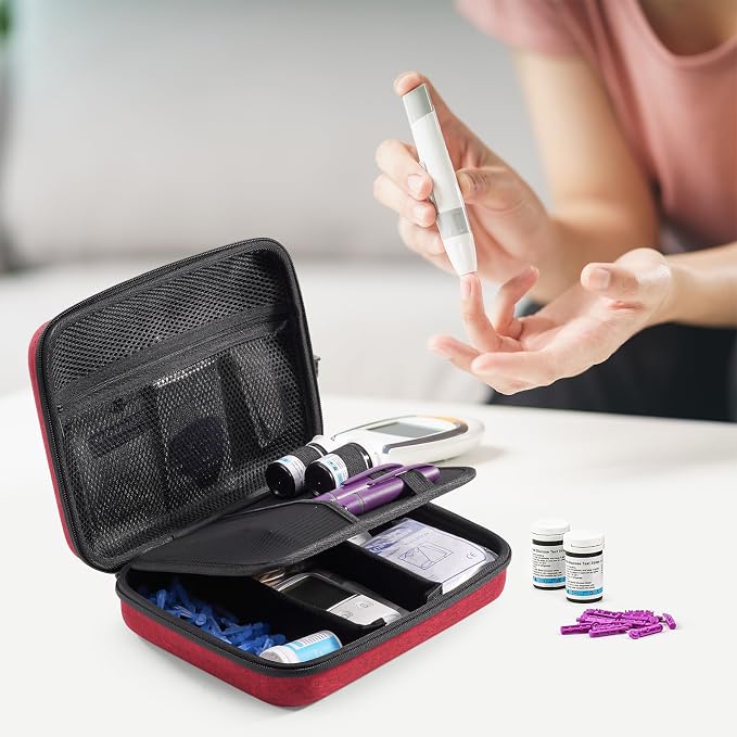 ProCase Diabetes Travel Case for Diabetic Supplies -Wine | Hard Storage Bag for Glucose Meter, Insulin Pen, Test Strips, Syringes, Needles & More; Organizer for Diabetic Care Kits
