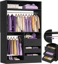 iSunirm 36'' Closet System with Long Hanging Rods, 3FT Modular Closet Organizer System with 4 Shelves, Wood Walk-in Closet with Closed & 2 Half-Open Drawers, 80" H Adjustable Garment Rack, Black