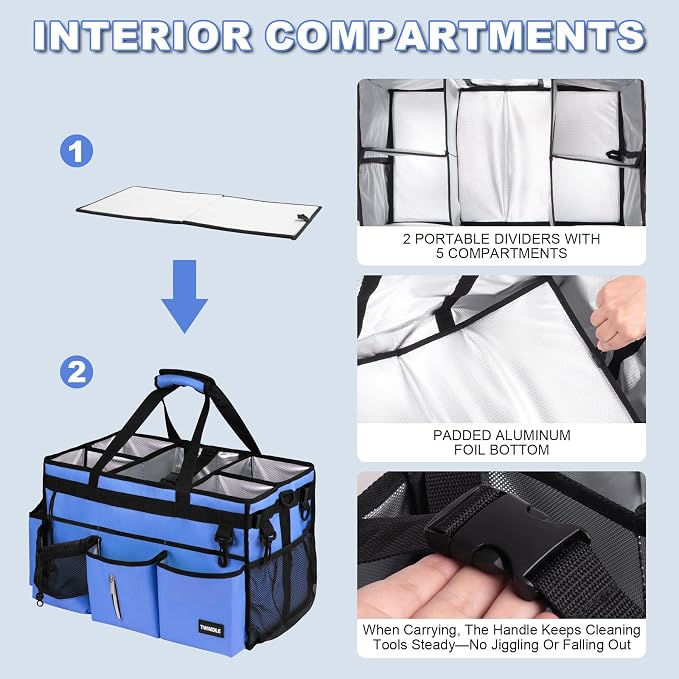 Extra-Large Wearable Cleaning Caddy With Detachable Divider,Cleaning Caddy For Cleaning Supplies Large Cleaning Supply Caddy With Adjustable Shoulder Strap & Waist Belt For Cleaners