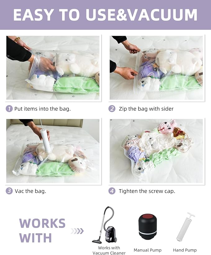 Vacuum Storage Bags for moving, Vacuum Seal Bags for Memory Foam, Latex, Clothing & Bedding, Space Saver Bags for Organization and Storage (Jumbo)