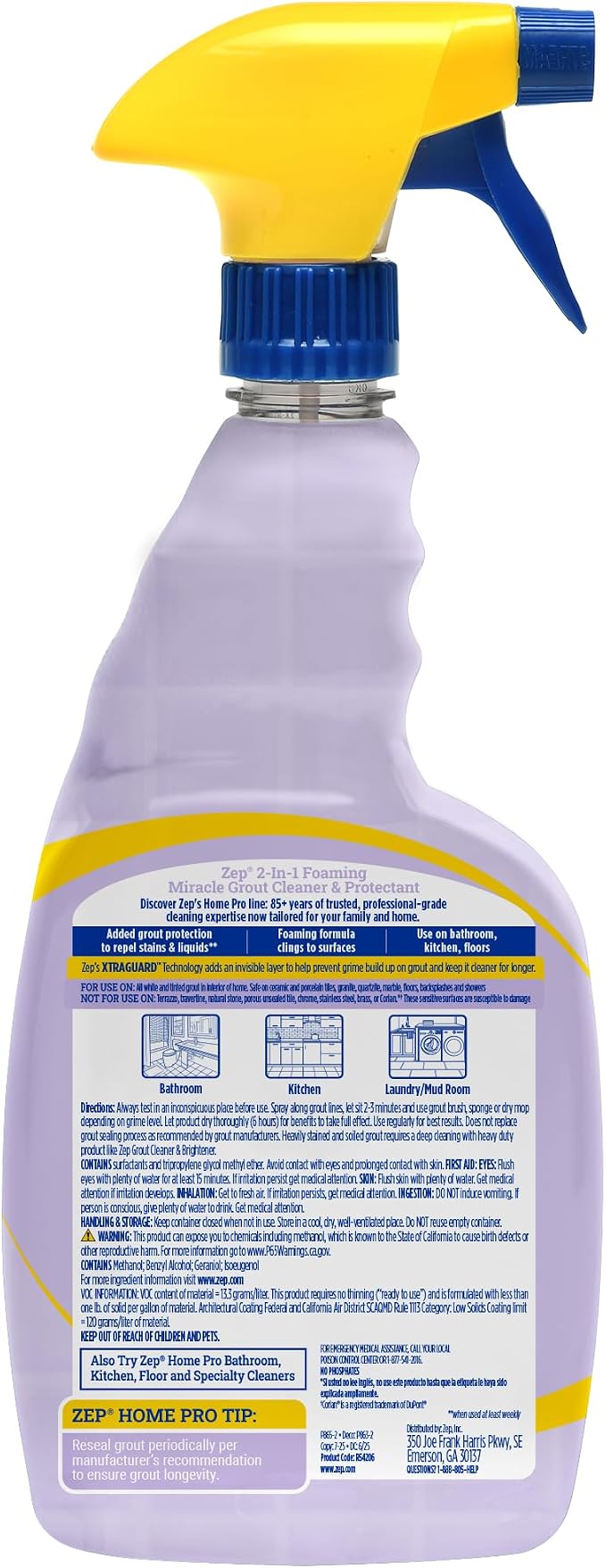 Zep Home Pro Foaming Miracle Grout Cleaner & Protectant - 32 Fl. OZ - (Pack of 1) 2-in-1 for Sparkling Clean Grout Lines