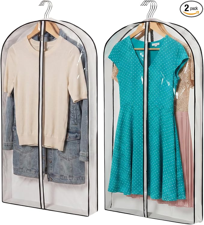 2 Pack 39" Clear Garment Bags for Hanging Clothes,4" Gusseted Suit Bags for Closet Storage Non-woven Back,Hanging Clothes Storage Suit Cover Bags with Zipper for Coats,Jackets,Shirts