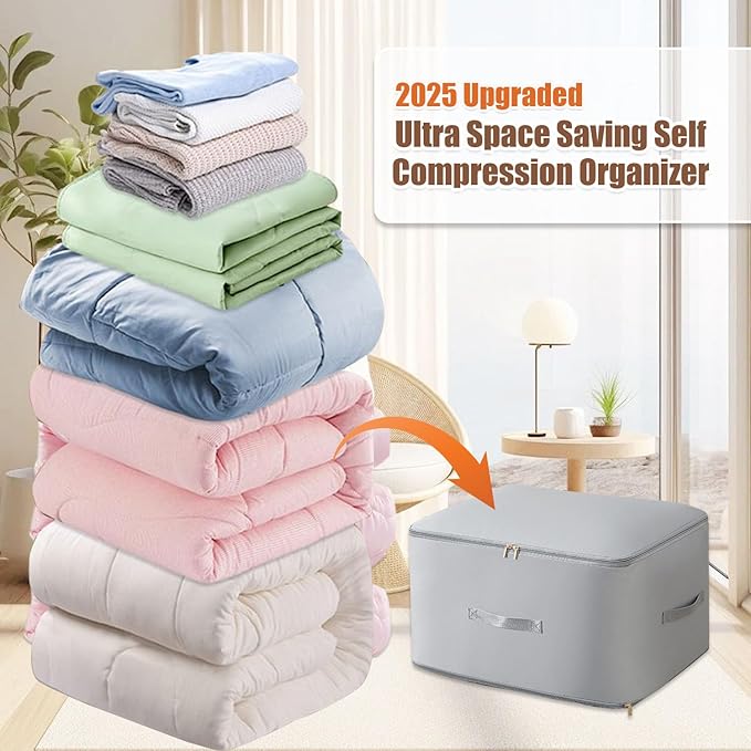 Ultra Space Saving Self Compression Organizer, Upgraded Space Saving Self Compression Organizer Space Bags, Premium Comforter Packaging Cube Bedding Storage Bag (Pink, X-Large 54×42×60cm)