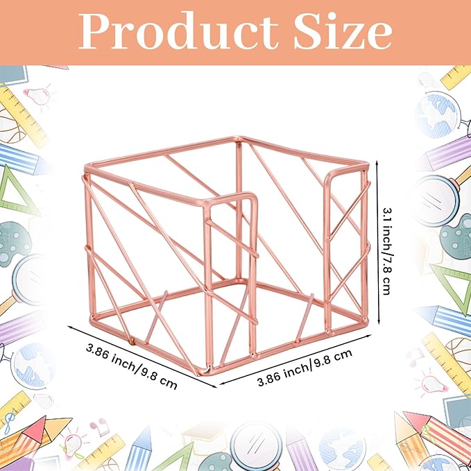 Sticky Note Holder 3.8x3.8 Inches, Rose Gold Desk Accessories | Functional Stylish Metal Notepads Memo Sticky Note Dispenser, Mesh Cube Rose Gold Desk Organizer for Home School Office