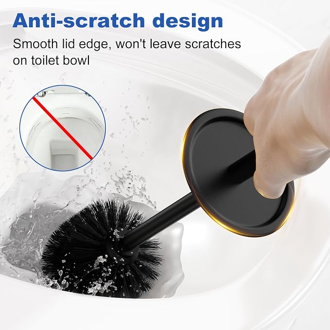 Toilet Brush and Holder Set：304 Stainless Steel Heavy Duty Toilet Bowl Brush，Removable Inner Bowl and Splash Protection，Bathroom Toilet Brush-Dense Bristles for Through Cleaning