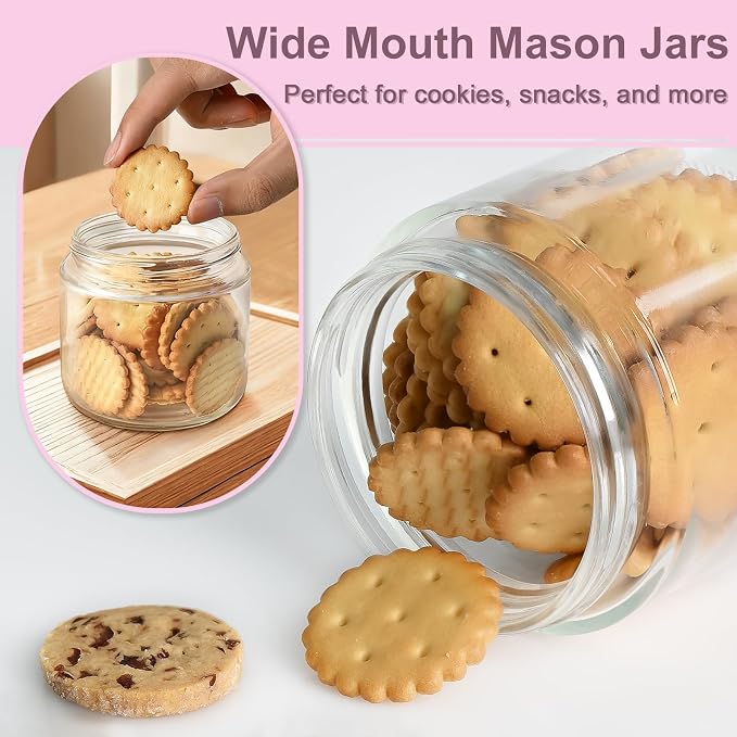 Overnight Oats Containers with Lids, 10oz Wide Mouth Mason Jars with Lids, 3 Pack Glass Jars with Airtight lid for Chia Pudding Yogurt Salad, Meal Prer Oatmeal Jars, Pink