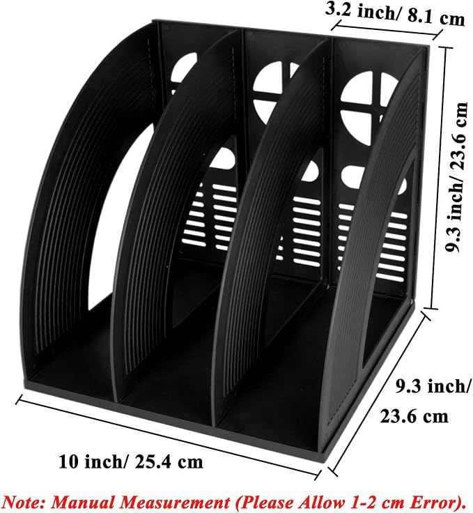 SAYEEC Magazine Holder Sturdy Binder Holder Desk File Sorter Plastic File Folder Organizer Stand Book Shelf Dividers Vertical Storage Rack Desktop Bookshelf Display Box for Office School Home (Black)