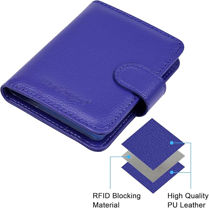Wisdompro Slim PU Leather Credit Card Holder, Vertical Blue | RFID Blocking Wallet Debit Card Protector, Organizer Case, Card Case, 20 Card & 7 Memory Card Slots, with Magnetic Closure
