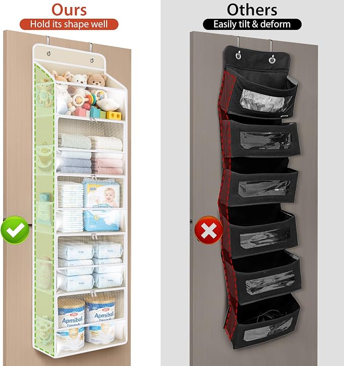 Univivi Over the Door Organizer for Baby Essential, 5-shelf, Light Beige | Fabric Baby Door Storage, Large Compartments and Mesh Side Pockets, Storage for Baby Nursery, Laundry, Bedroom and Bathroom