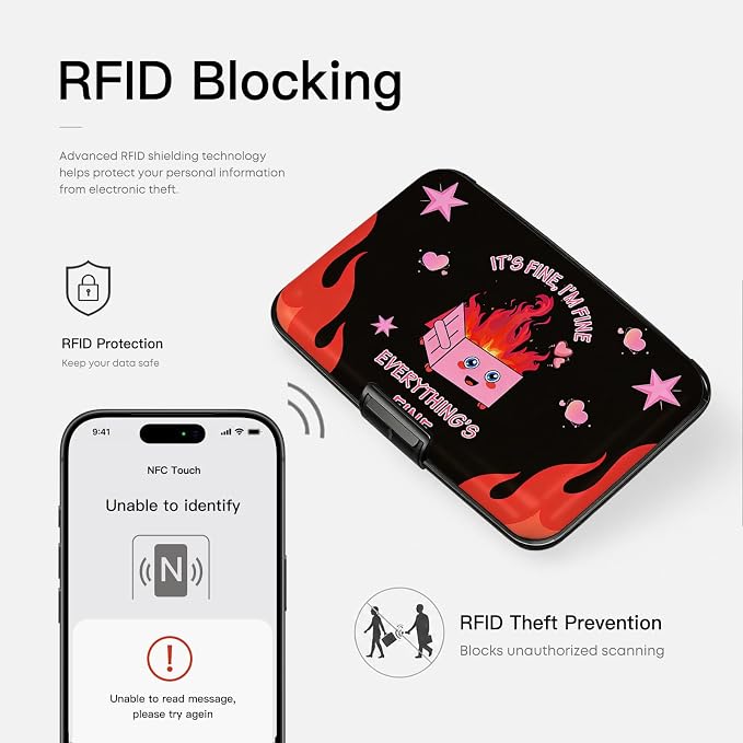 Credit Card Holder for Women Men Mini Aluminum Card Case Wallet Fire | Slim Design, RFID Blocking, Metal, Business ID Case