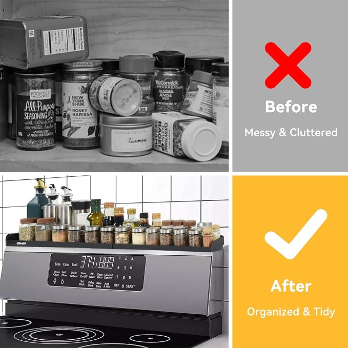 OTraki Magnetic Stove Top Shelf Spice Rack for Stove Adjustable 16-32 inch Stainless Steel Over the Stove Shelf Magnetic Rack Seasoning Organizer with 4 Hook Black | Stainless Steel Over the Stove Shelf Magnetic Rack Seasoning Organizer with 4 Hook Black