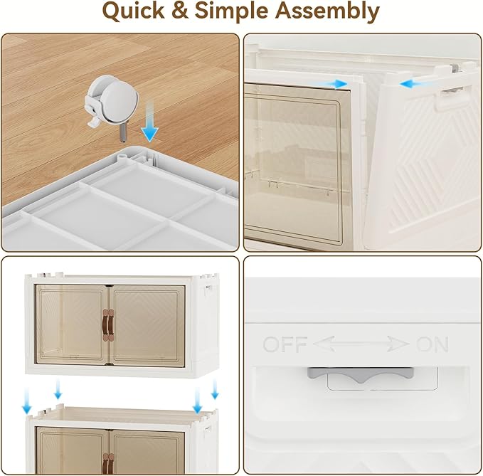 SAILUN 674QT/168Gal Stackable Storage Bins with a Lid, Collapsible Storage Bins With Doors, Folding Cabinet for Home Closet Organization,4 Pack-30 W x 19.7" D x 65.9" H White