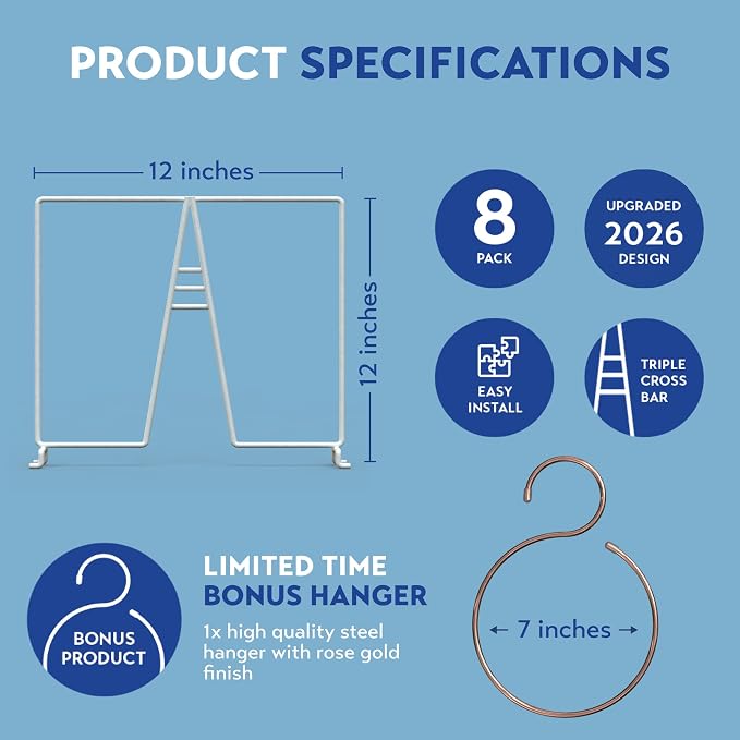 White Wire Shelf Dividers for Closet Organization – 16-Pack – Sturdy and Easy Set-Up Closet Shelf Dividers with Bonus Rose Gold Hanger – 12 inches x 12 inches