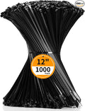 Cable Zip Ties 12 inch Cehony 1000 Pack Black Zip Ties Heavy Duty 50lbs Tensile Strength Plastic Zip Ties for Outdoor and Indoor Multi-Purpose Cable Ties Self-Locking UV Resistant Wire Ties Wraps