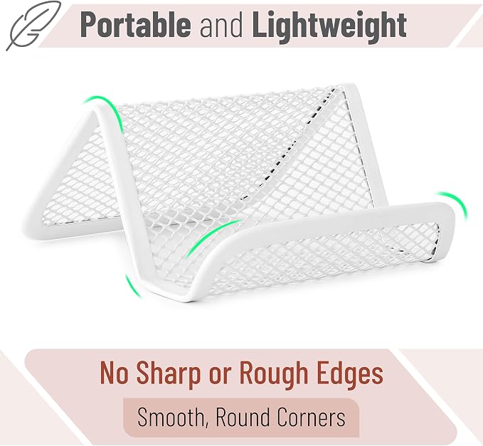 Mr. Pen- Metal Mesh Business Card Holders, 3 Pack, White | Durable Stainless Steel Card Stand for Desk, Office, and Business Use, Straight, Flat and Smooth Design
