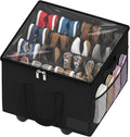 Large Shoe Organizer for Closet, 16 Pairs Shoe Storage Box with 360° Wheels & Reinforced Handles, Adjustable Dividers, Clear Cover, Side Pocket, Foldable Oxford Fabric Bin for Entryway, Black