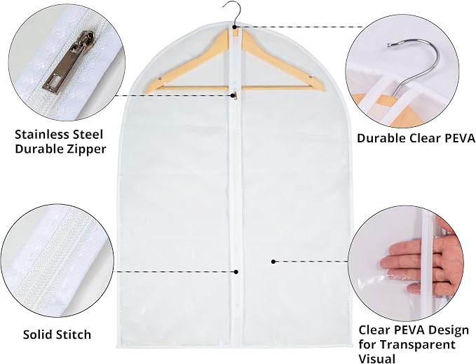 Clear Garment Bag Suit Bags for Closet Storage, Vinyl Garment Bags for Hanging Clothes, Short Hanging Bags Coat Covers for Closet with Zipper- 24'' X 32''/12 Pack