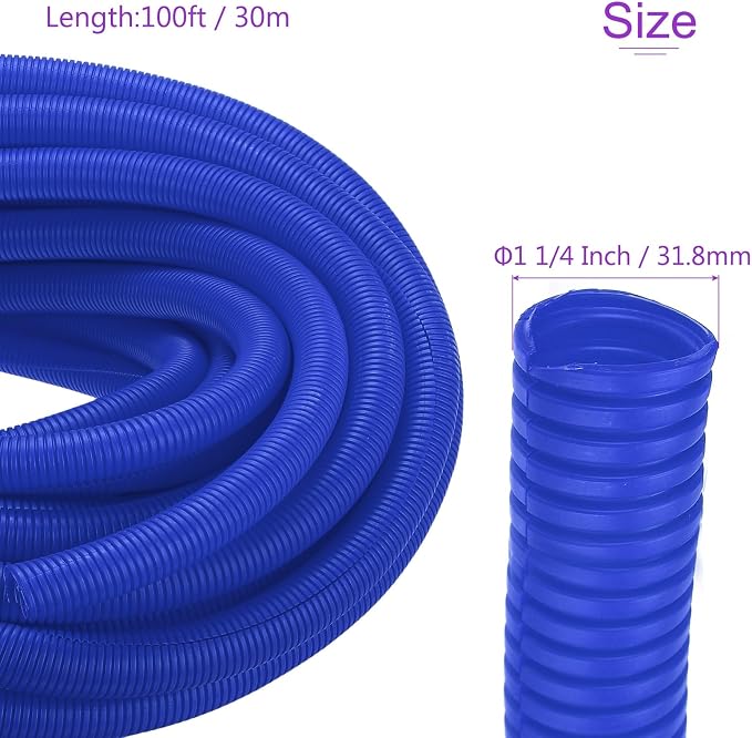 DMiotech 100ft Wire Loom Split Tubing 1 1/4 Inch(31.8mm) ID, Cord Protectors from Pet Flexible Conduit Cable Management for Office Home Garden, Blue