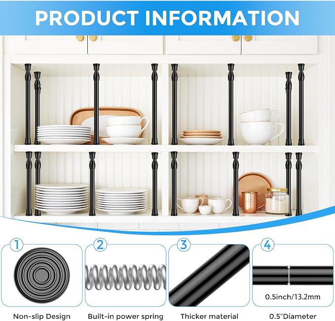 2 Pack Small Tension Rod 12 to 19 Inch Adjustable Tension Rod Mini Curtain Rod Spring Rod No Drilling Short Tension Rods for Windows, Cupboard, Kitchen, Black